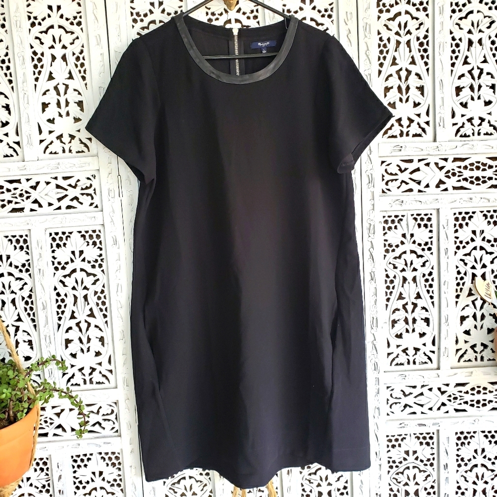 Madewell Leather Trim Collar Mini Dress in Black